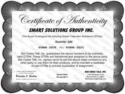GTIN Certificate of Authenticity