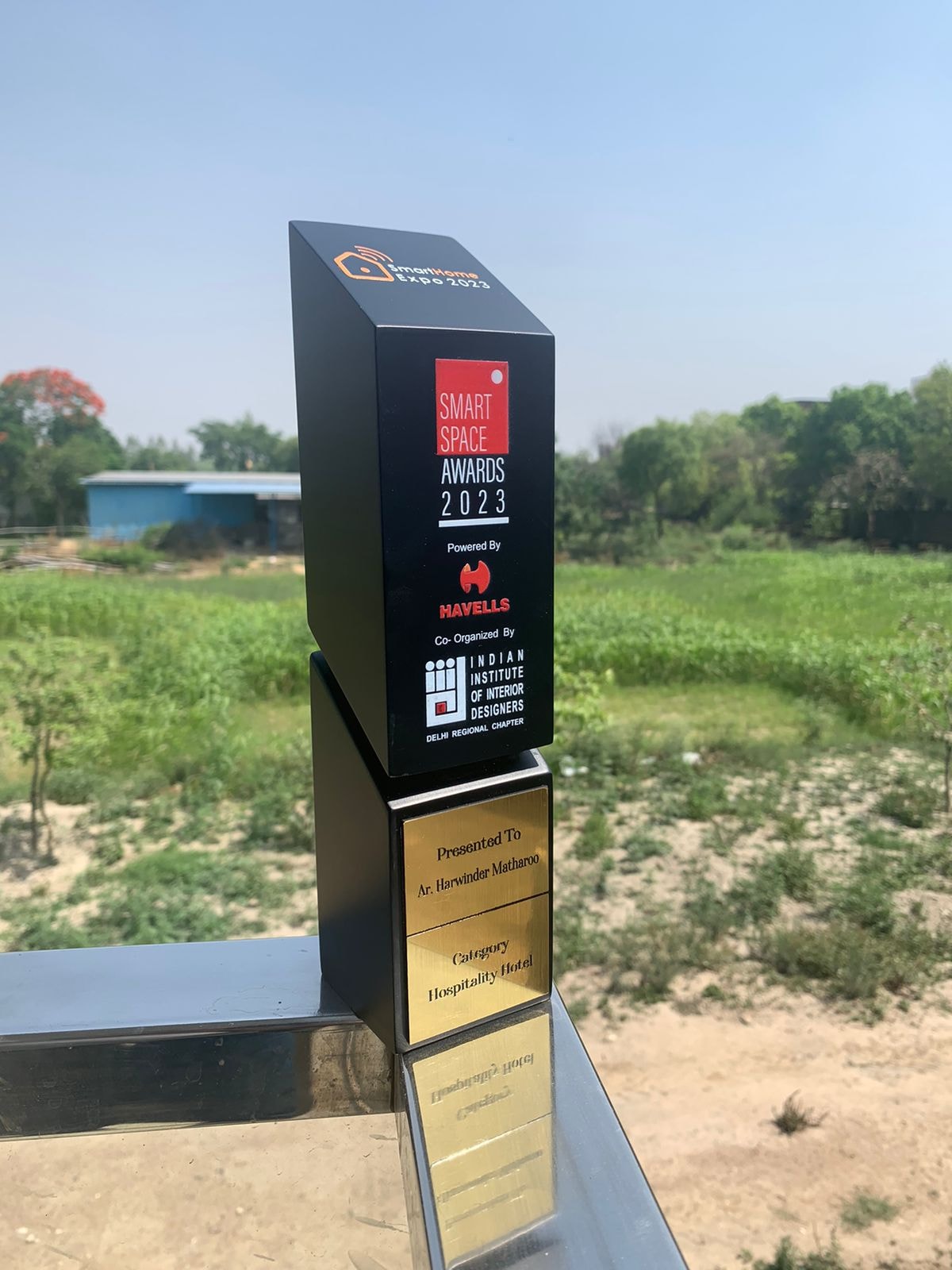 Smart Space Awards 2023 trophy — Hospitality Hotel category, SmartHome Expo India