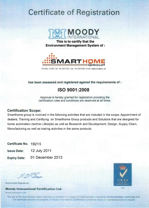 ISO 9001:2008 Certificate of Registration — Smart Group G4