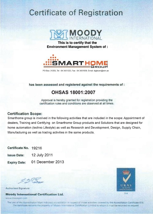 OHSAS 18001:2007 Certificate of Registration — Smart Group G4
