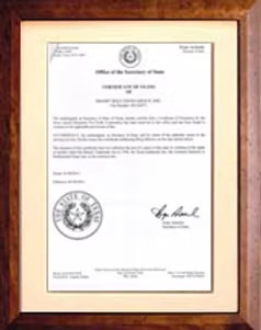 USA — Texas — Certificate of Filing — Smart Group G4