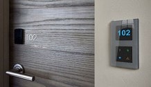 Gplatter Series door bell with service panel — room 102 entrance with RFID reader and digital display