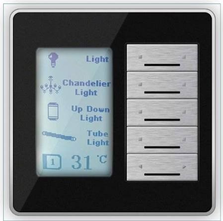 Insignia Series DDPh black glass — LCD display with 4 silver rocker buttons
