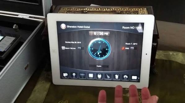 Insignia Series hotel app — iPad room control at Sheraton Hotel Dubai