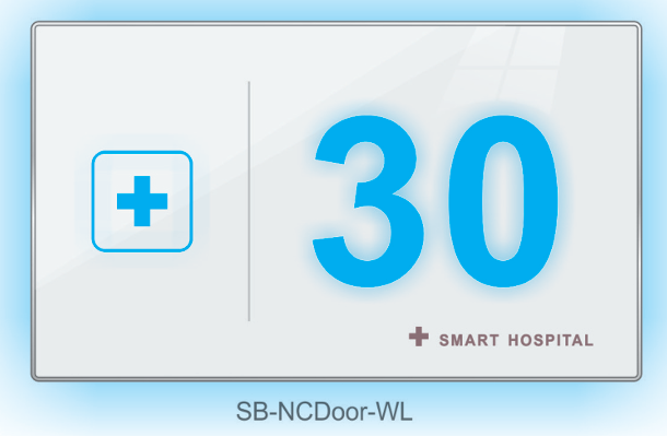 Smart Hospital nurse call door display — SB-NCDoor-WL showing room number 30 with medical cross icon