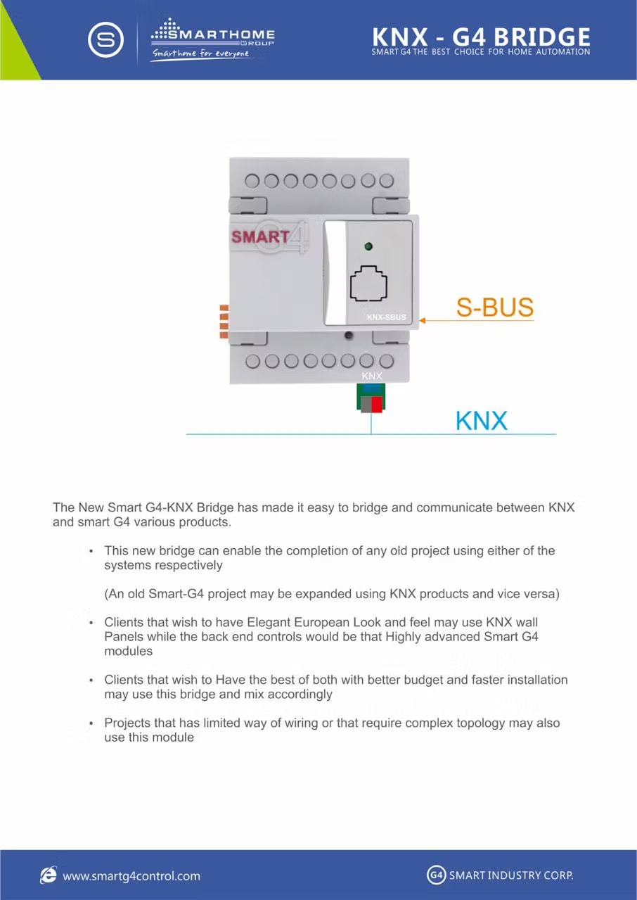 Smart G4 KNX Bridge product overview showing sBUSPro and KNX connections